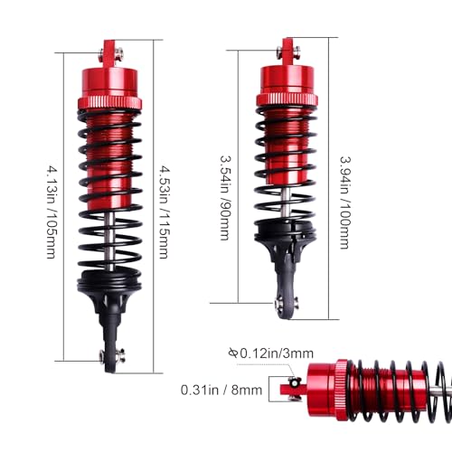 HobbyPark RC Shocks for 1/10 Traxxas Slash 4x4 Hoss Rustler Stampede Bandit VXL Nitro Shock Absorber Damper Set Upgrades Parts Replace of 5862 (Red)