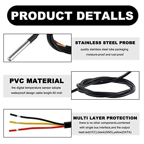 BOJACK DS18B20 1M Temperature Sensor Probe Stainless Steel (Pack of 5) | 1M Temperature Sensor Package Waterproof - size: 5 Pcs