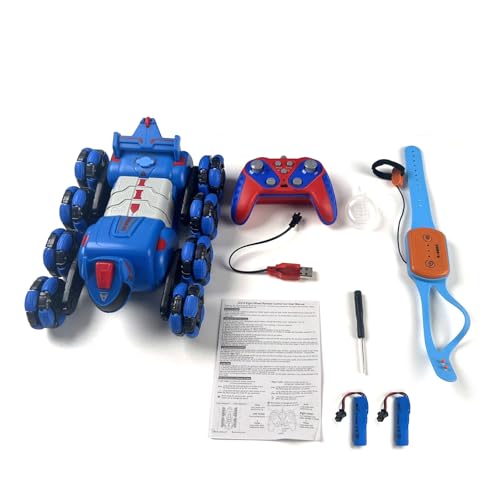 Remote Control Car, Gesture Sensing RC Stunt Car, 8WD Transform Robotdog Climbing Toys with Spary and Light, 360° Rotating, 2.4GHz 8 Wheels RC Cars with 2 Batteries (Blue) - color: Blue, size: 2 Batteries