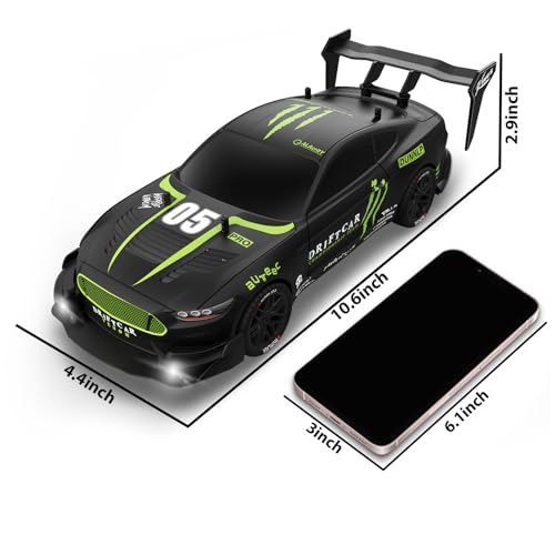 RC Drift Car 1/16 Scale 2.4Ghz 4WD Remote Control Car With Spray & Led Lights, 30+KM/H High Speed RC Drag Car, Racing Sport Toy Cars for Adults Boys Girls Kids Gift 2Pcs Rechargeable Battery - color: Black-g
