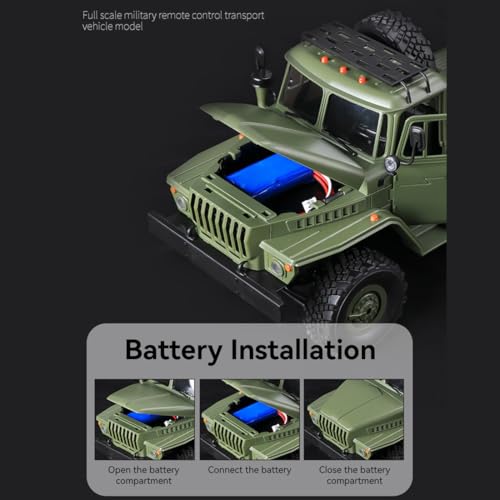 1/16 WPL RC Military Trailer, 2.4G 6WD 41.3 Inch Full-Proportional RC Transport Semi Trailer Tractor Truck Engineering Vehicle Models Toys