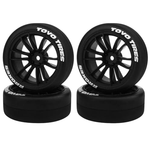 4PCS RC Drift Tires and Plastic Wheels Rims, 65mm Hard Drift Tyres for 1/10 On Road Touring Street Cars, Compatible with Tamiya TT01 TT02 XV01 XV02 Traxxas HPI KYOSHO PTG2 A959 (Black) - color: Black