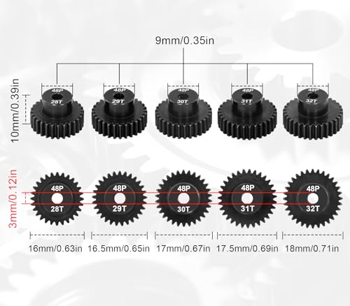 OGRC 48P Pinion Gear Set 28T 29T 30T 31T 32T 3.175mm Shaft Pinion Gear for 1/10 RC Car Monster Truck Buggy - size: 28T 29T 30T 31T 32T