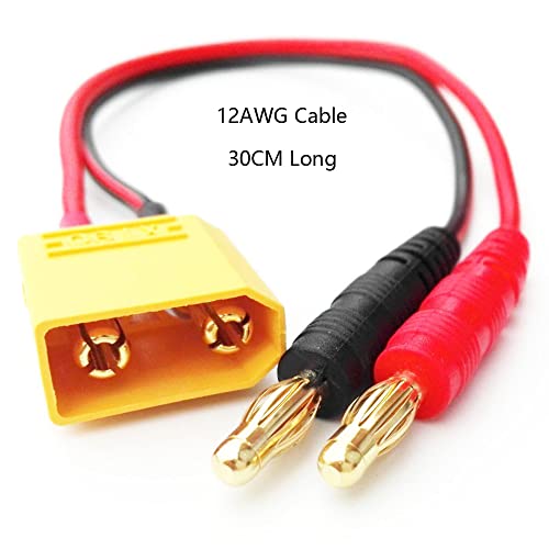 2pcs XT90 Male Connector to 4.0MM Banana Plug Bullet Connector RC Battery Charging Adapter with 11.8inch 12AWG Silicone Cable for FPV RC Helicopter Quadcopter Lipo Battery - size: XT90 Charge Cable