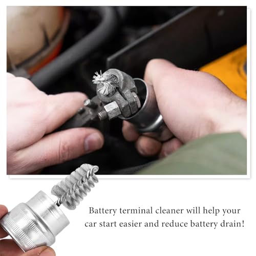 Battery Terminal Cleaner Kit, 2 Terminal Cleaning Brushes with 12 Anti-Corrosion Washers, Automotive Battery Wire Brush Tool Universal Accessories for Car Truck Marine Boat