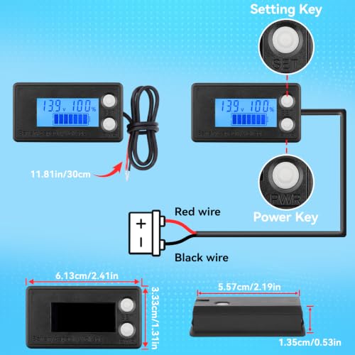 DROK Waterproof Battery Monitor 12V 24V 36V 48V 72V Battery Meter 8-100V, Capacity Tester LCD Display with Blue Backlight, Fit for Car Golf Cart RV Marine - color: Blue