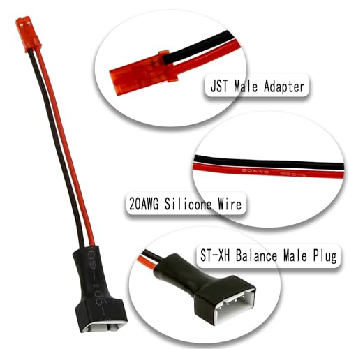 6Pcs 20AWG 3S Lipo Balance Connector JST Male to JST-XH Balance Male Plug Adapter for RC Car Boat 3S LiPo Battery(10CM)