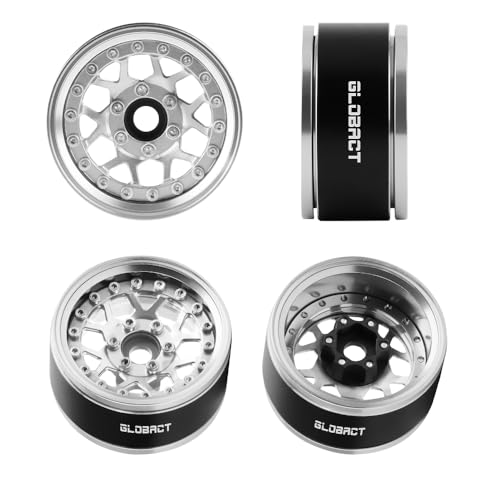 GLOBACT 1.9 Beadlock Wheel Rims for TRX4 TRX6 Axial SCX10 Redcat, Silver | Aluminum RC Wheel Hub, Adjustable 4 Offsets, 1/10 RC Crawler Upgrade - color: Silver