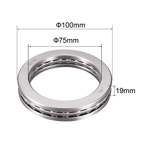 uxcell 51115 Miniature Thrust Ball Bearing 75mm x 100mm x 19mm Chrome Steel with Washer 2pcs - size: 75mmx100mmx19mm