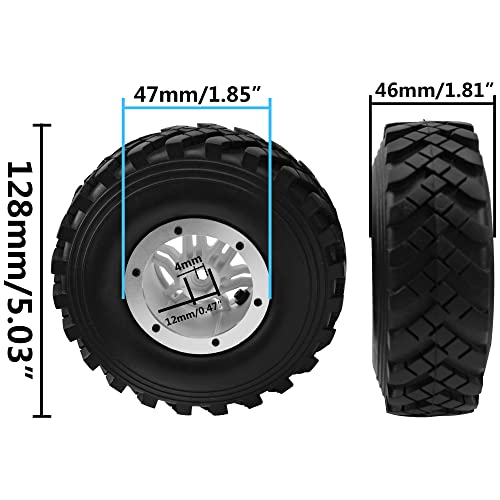 2.2" Rubber Tires Inflatable OD128mm & 12mm Hex Hub Plastic Beadlock Wheel Rims Super Grip Tyers Compatible with 1/10 Axial Tamiya Redcat RC Crawlers Truck (Silver)