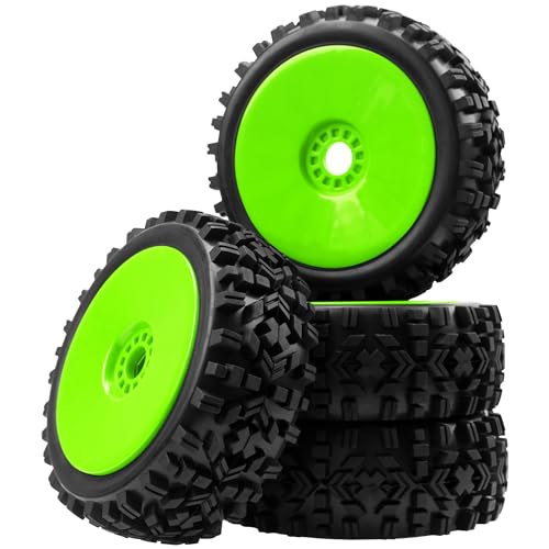 ShareGoo RC Hobby OD 4.72" 1/8 Scale RC Buggy Wheels & Rubber Tires 17mm Hex Rims Compatible with Arrma Typhon 3S 6S Kyosho Losi 8IGHT Traxxas Redcat HSP HPI 1/8 Scale Off Road Car Buggy (Green) - color: Green