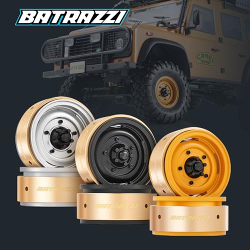 RC Crawlers Truck Upgrade Parts for 1/10 Scale &FMS FCX10: 1.9” Aluminum Beadlock 4-Slot Road Wheels with Brass Weights (2pcs) Camel Trophy Yellow - color: Yellow