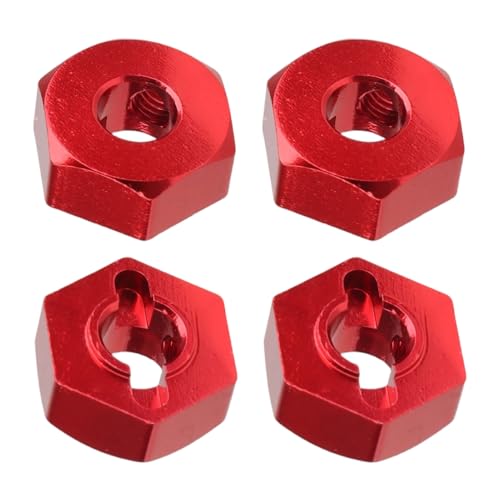 12mm Wheel Hex Hubs 5mm Axle Hole, Drive Adapter Set w/ M4 Flange Lock Nuts for 1/10 1/12 RC Car Truck Buggy, Compatible with Traxxas Tamiya Redcat Axial (Red) - color: Red