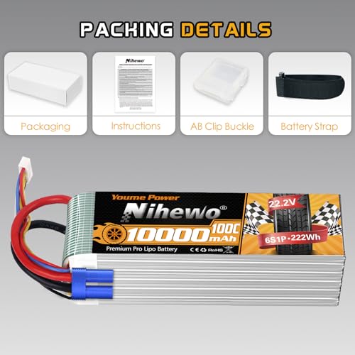 6S Lipo Battery,2Packs 22.2V 10000mAh RC Battery Soft Case 100C with EC5 Plug Compatible with RC Car Truck Tank Plane Drone Boat Models
