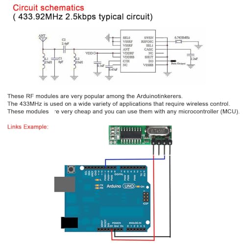 10-Pack 433MHz RF Transmitter and Receiver Module, Antenna | 2.2-5V power supply, minus 108dBm sensitivity, 433.92MHz frequency, for Arduino DIY RC projects