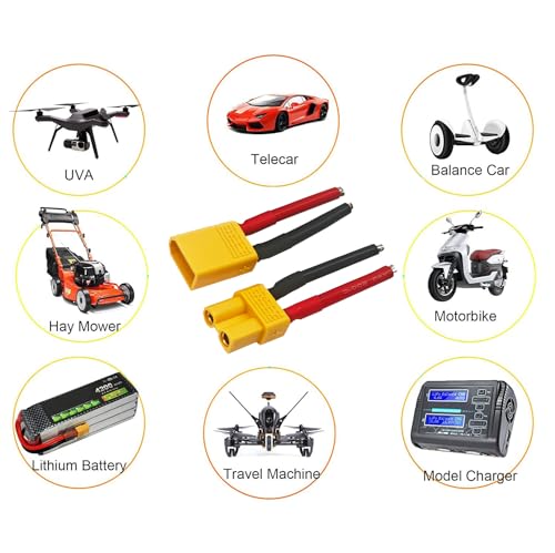 3 Pairs XT30 Pigtail,XT30 Wire XT30 Plug Male and Female Connector | with 5cm 14AWG Silicone Wire for RC Lipo Battery FPV Racing Drone - size: 14AWG XT30