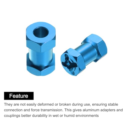 MECCANIXITY 8pcs 12mm Wheel Hex Drive Hubs Adapter Combiner Coupler, Aluminum 20mm Extension with Nut Latch for 1/10 RC Crawler Car Parts, Blue