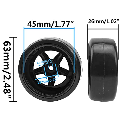 1/10 RC Drift Tire Hard Plastic Tires & 12mm Hex Hub Wheel Rims Compatible with Traxxas HSP Tamiya Kyosho Himoto HPI Redcat 1/10 On-Road RC Drift Drifting Car (Black) - color: Black