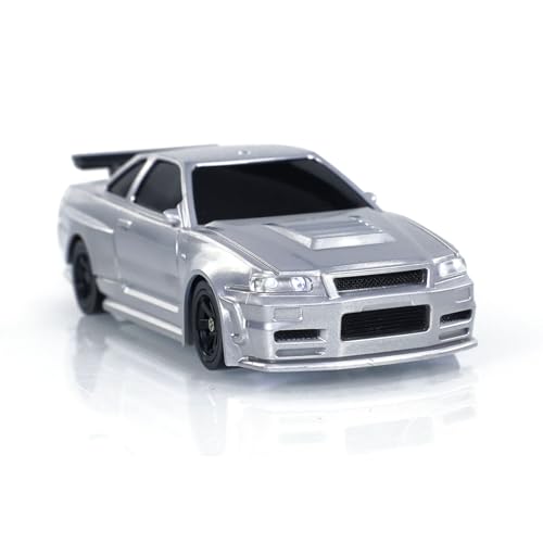 TOUCAN RC HOBBY 1/43 Ready to Run Race Car Gyro Drift Car 4WD Traffic Cones Mini for Ages 14+ - color: Silver