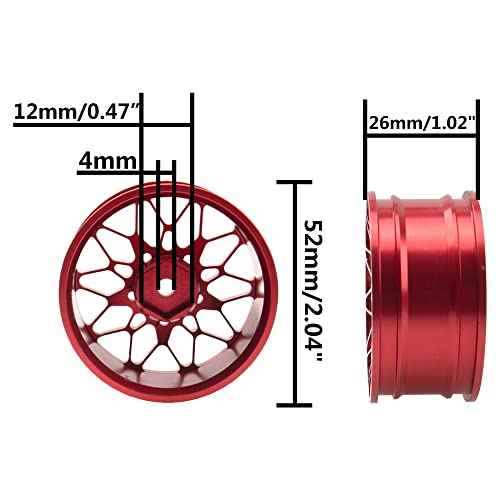 ShareGoo Metal Wheel Rims RC 12mm Hex Hubs 1/10 RC Drift On-Road Racing Touring Wheel Rim Compatible with HSP Tamiya Kyosho RedCat Sakura WLtoys Universal 1/10 RC Scales (Red) - color: Red
