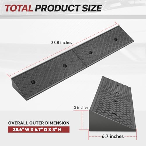 Rubber Curb Ramp, 3" Rise Height, Driveway & Threshold Bridge Ramp for Forklift, Car, SUV, Wheelchair, Bike - size: 3" Rise