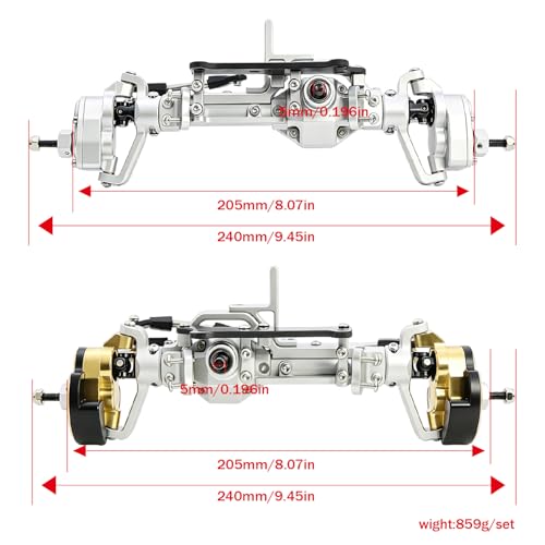 LCG 4WS Heavy Aluminum Front Rear Portal Axle Set+Brass Knuckles 50° 4 Wheel Steering for 1/10 RC Crawler Axial Capra 1.9 Chassis (Silver) - color: Silver