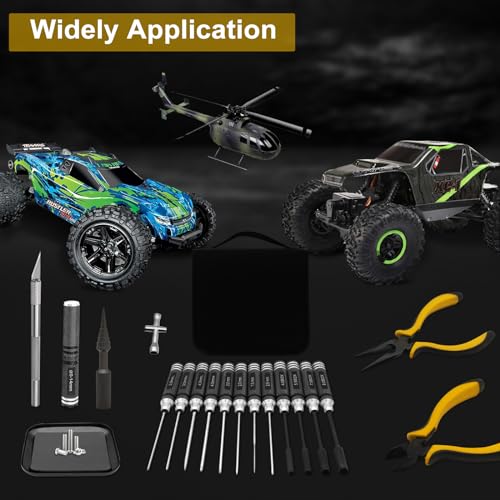 19Pcs RC Car Tool Kit Hex Screwdriver Set Nut Drivers Phillips Screwdrivers Plier Wrench Body Reamer for 1/8 1/10 Traxxas Axial Arrma DJI Drone Boat RC Repair Tool Kit Black - color: Black