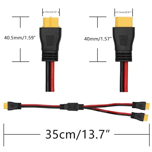 XT60 Parallel Battery Connector Cable, 12AWG XT60 Y Splitter Adapter Cable | XT60 RC Lithium Paralle Power Cord 1FT, 1 Female to 2 Male Y Splitter Adapter Cable, Plug and Play, for RC Multicopter - style: XT60 Splitter Cable 1 Female to 2 Male