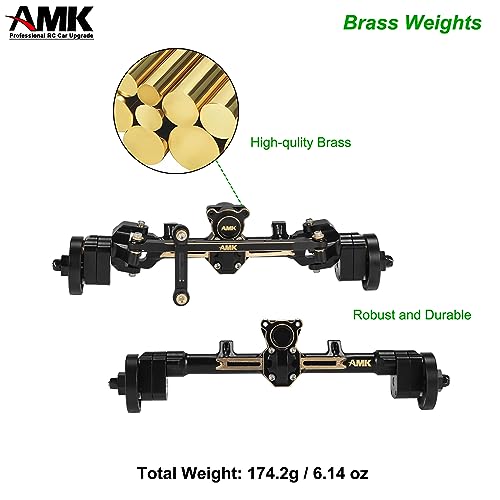 AMK 2pcs SCX24 Brass Front Axles (SCX24 4Wheel Steer) with 7mm Hex Wheel Hubs Counterweights for 1/24 RC Crawler Axial AX24 FCX24 SCX24 Upgrades