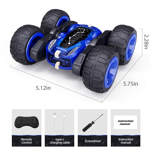 Tecnock Remote Control Car, 2.4GHz RC Cars with USB-C Easy Charging, 4WD Double Sided 360° Rotates and Flips RC Stunt Car, Toys Gift for Boys and Girls Ages 6-8, 8-12 - color: Blue