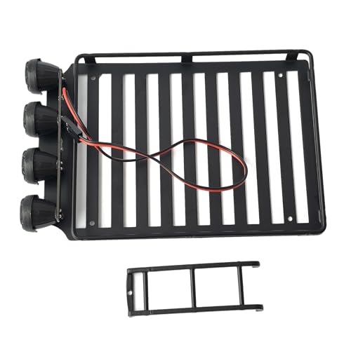 Roof Rack for 1/18 RC Crawler Car TRX4M - Rooftop Luggage Carrier with LED Spotlights & Ladder - 1:18 RC Crawler Decor Upgrade
