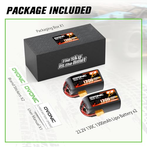 OVONIC 130C 6S 1300mah Lipo Battery 22.2V Pack with XT60 Plug for FPV Racing(2pcs)