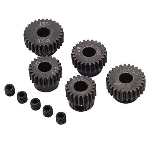 5Pcs 48DP Pinion Gear Set, Steel Pinion Motor Gear Set, 20T 22T 24T 26T 28T RC Motor Gears with 5mm Shaft Hole Replacement for 1/10 RC Car Trucks, Climbing Car