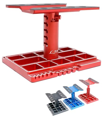 Alloy Multifunctional RC Car Stand RC Work Stand RC Repair Stand 360°Switch Rotation 5 Levels Height Lift or Lower with Screw Base for 1/8 1/10 1/12 1/16 1/18 RC Car Truck Crawler(Red)