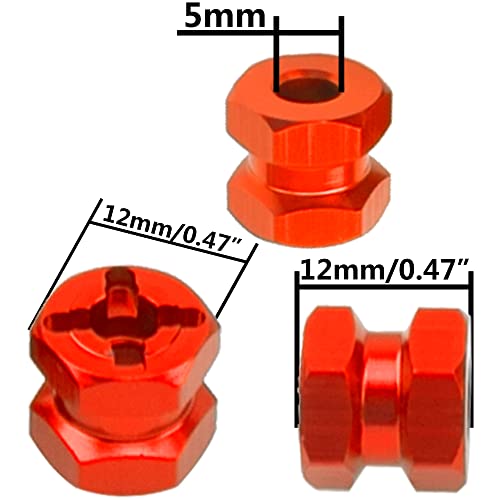 12mm Hex Wheel Hubs RC Hex Hub Drive Adapter Thickness 12mm Offset Extension Compatible with Axial SCX10 90046 D90 Tamiya MST 1/10 RC Crawler Car (Red) - color: Red