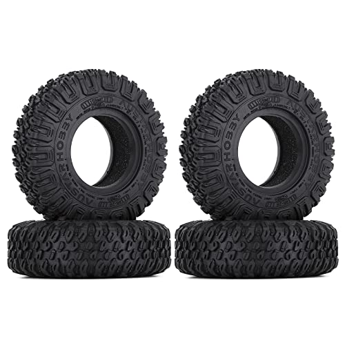 4PCS 1.55 inch 85mm Rubber Terrain Crawler Tires Metal Beadlock Wheel Rims Tires Set Compatible with 1/10 RC Crawler Car Axial AX90069 D90 TF2 Tamiya CC01 LC70 MST JIMNY (Grey) - color: 85mm-gray
