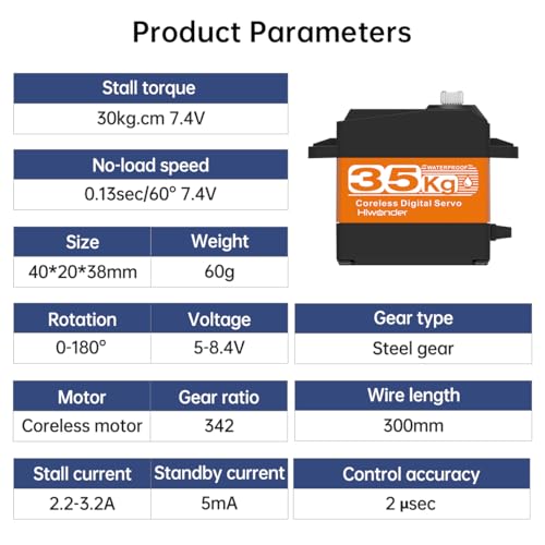 35KG High Torque Coreless Servo Motor Metal Gear Digital and Stainless Steel Gear Servo for Robotic DIY, RC Car Control Angle 180° - size: 35KG/180°