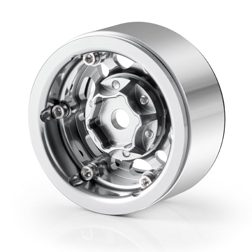 RCLIONS 1.55inch Aluminium Beadlock Wheels Rims for D90 TF2 CC01 AX90069 MST JIMNY 1/10 RC Crawler Trail Truck Car Upgrade Parts (Silver) - color: Silver