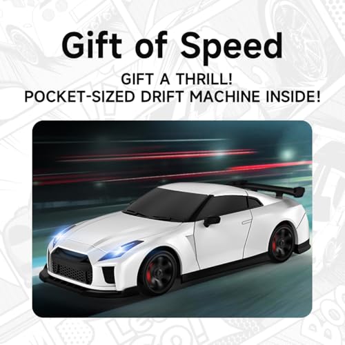1/64 Scale RC Drift Car - 2.4GHz Half-Scale Remote Control 4WD High-Speed Mini Remote Control Car with Racing Lights (White) - color: White
