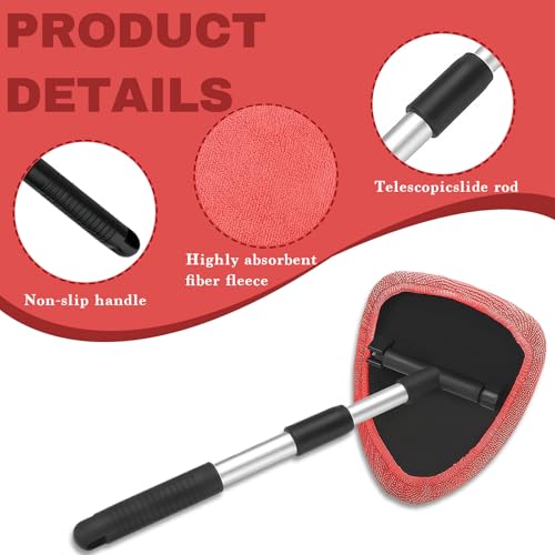 Car Window Cleaner, Car Cleanser Brush, Car Accessories Car Cleaning Supplies Tools, Car Cleaning Kit with Extendable Handle, Microfiber Cloth, Spray Bottle, Fits All Cars (Red) - color: Red