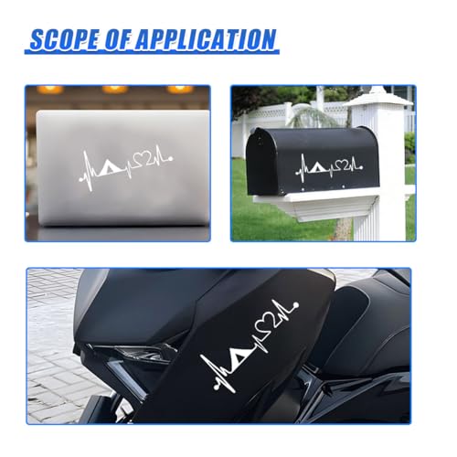 Craedli 2PCS Camping Tent Heartbeat Sticker Car Decal, 7.8"×3.3" Waterproof Vinyl Pulse Line Heart Sticker, Outdoor Adventure Car Bumper Window Decals for Camper SUV Truck Laptop (White-Heart) - color: White-heart