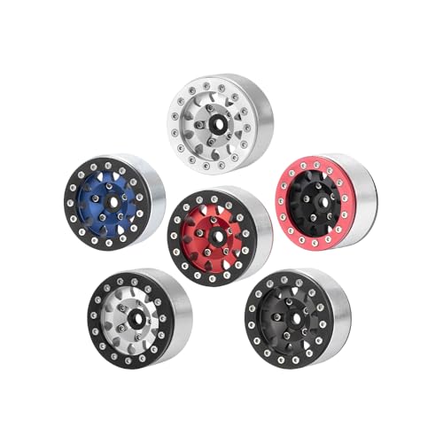 4PCS 1.55 Inch Aluminum Alloy Metal Beadlock Wheel Rim Hubs Replacement Accessory for AX90069 D90 TF2 CC01 Tamiya 1/10 RC Crawler Car Upgrade Parts(10Holes-Black Silver) - color: 10holes-black Silver