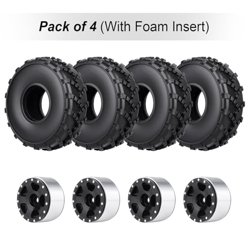 HobbyPark 1.0 Beadlock Wheels and 1.0 Sticky Tires 62x21mm Soft Mud Tires for 1/24 RC Crawler Car Compatible with AX24 SCX24 FCX24 Enduro24, Set of 4 (5 Spoke Rims) - style: 5 Spoke Rims
