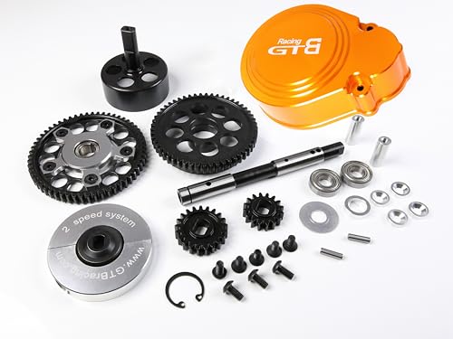 GTBRacing Metal 2 Speed Transmission System/Gear Cover Set for 1/5 RC Car HPI Baja 5B SS 5SC (with Orange Cover 2 Speed kit) | HPI Baja 2 Speed Gear Transmission - color: With Orange Cover 2 Speed Kit