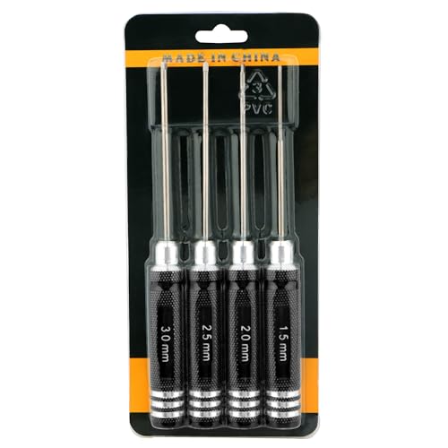 4 Pieces Hex Screw Driver Set 1.5mm 2.0mm 2.5mm 3.0mm Allen Wrench Keys Screwdriver Kit RC Repair Tools for Traxxas RC Car Drone Multi-Axis Helicopter Arrma Axial Losi Redcat Racing (Black) - color: Black