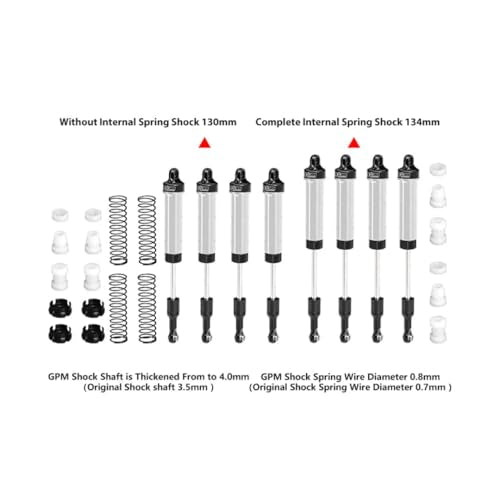 GPM 6061-T6 Alloy Front & Rear Complete Internal Spring Shock Set (130Mm And 134Mm) For 1/8 Lmt 2.0 Grave Digger 4X4 Solid Axle Brushless Monster Truck-Los04028 (Silver) - color: Silver