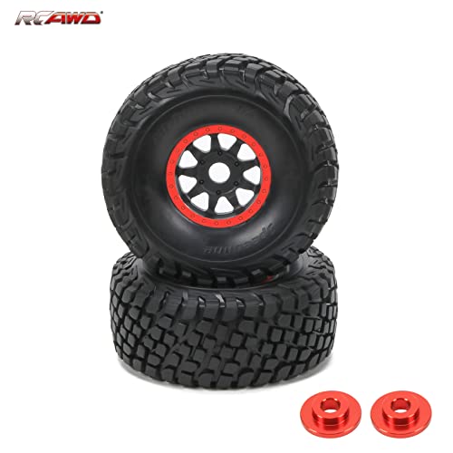 RCAWD RC Wheel Rims and Tires for 1/7 UDR Unlimited Desert Racer 85086-4 Upgrades & 1/7 ARRMA Mojave 6S Parts, Glued Nylon Wheels and Tires #8474 Red - color: Red