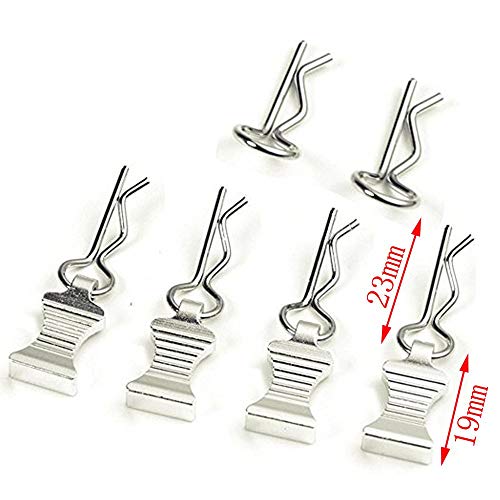 MOHERO Metal RC Body Clips Pins with Pull Tabs for 1/10 Axial SCX10 RC Model Crawler Car Pack of 6 (Silver) - color: Silver