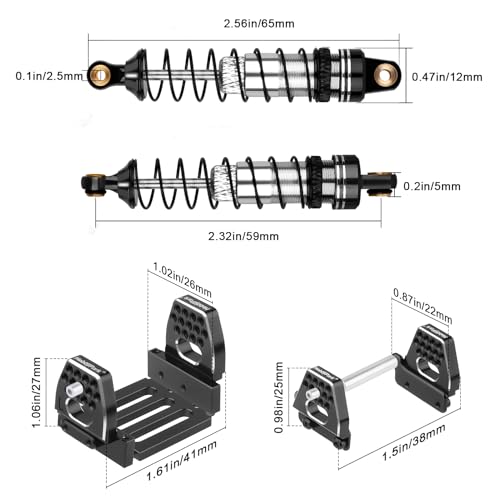 HobbyPark 59mm Aluminum Shocks for TRX4M 1/18 Crawler Shock Absorber Upgrade with Adjustable Shock Mounts Front & Rear Shock Towers (Black) - color: Black