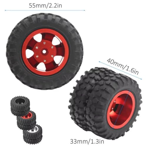 RC Replacement Parts for WPL D12 1/10 2Pcs/lot RC Rear Tire Wheel Tyre 55mm Dia Remote Control Truck D12-010 Aluminum Alloy Rubber Tires(Silver) - color: Silver